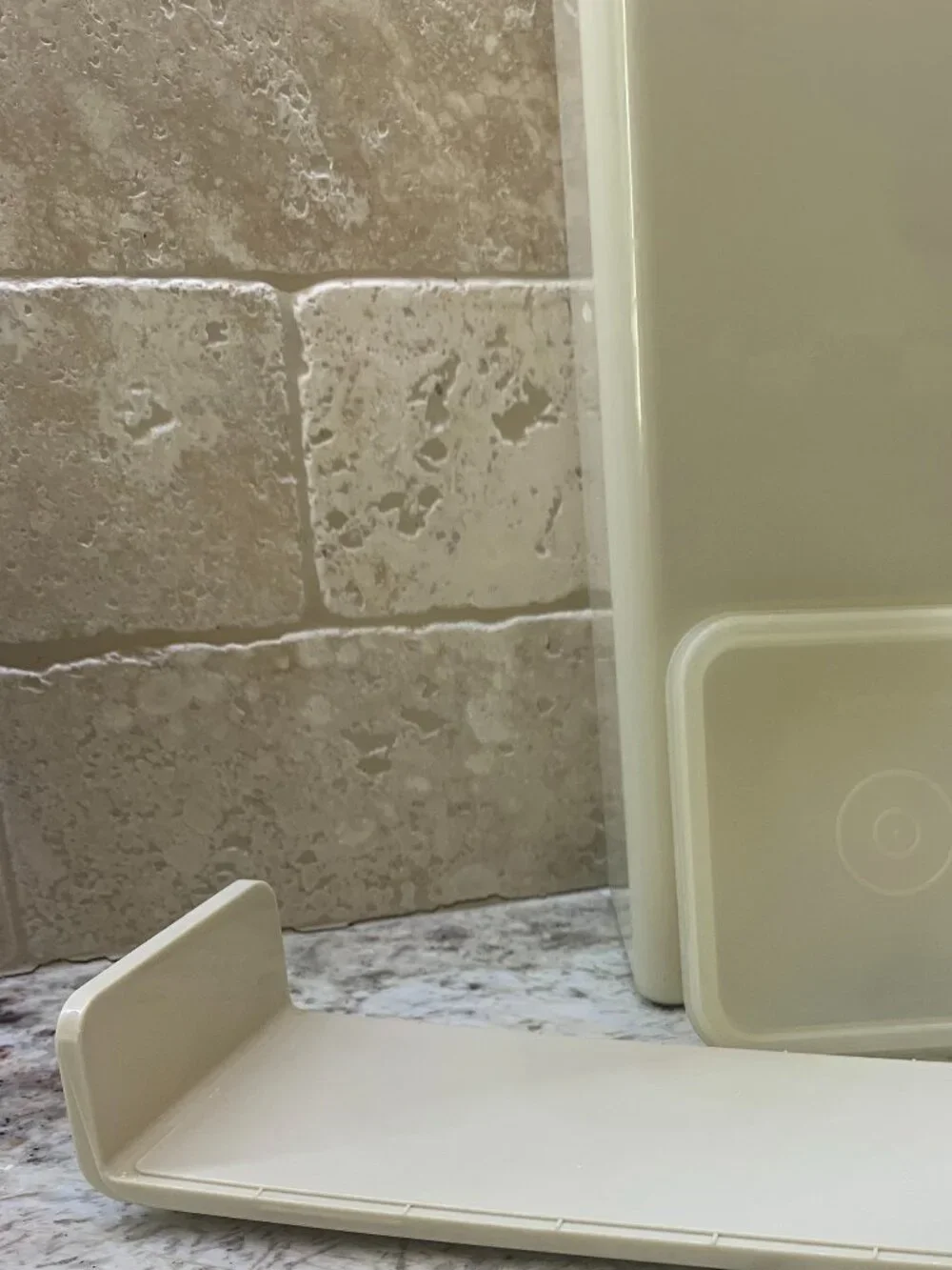 Tupperware Cheese Block Keeper w/ tray & lid Almond 3 piece set